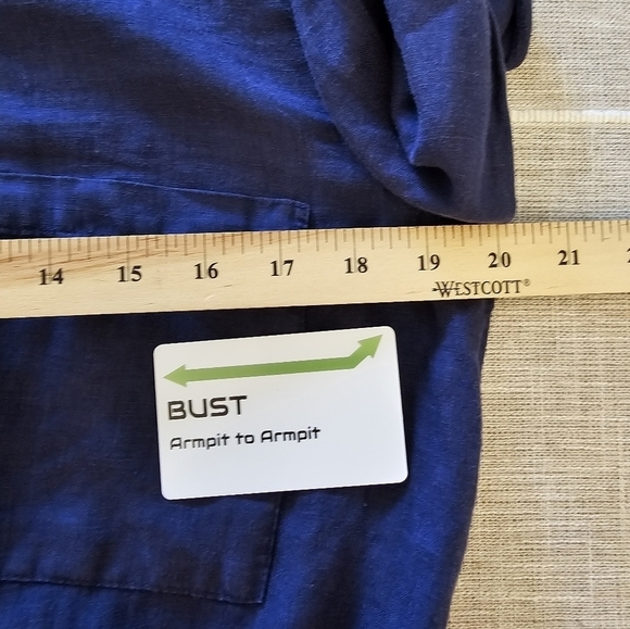 Velvet by Graham & Spencer Large 100% Linen Blue Dress Pocket Front Tie - Picture 12 of 13